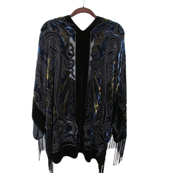 Chico Travelers Collection Fringed Evening Jacket Multi Blue and Black - Picture 4 of 5